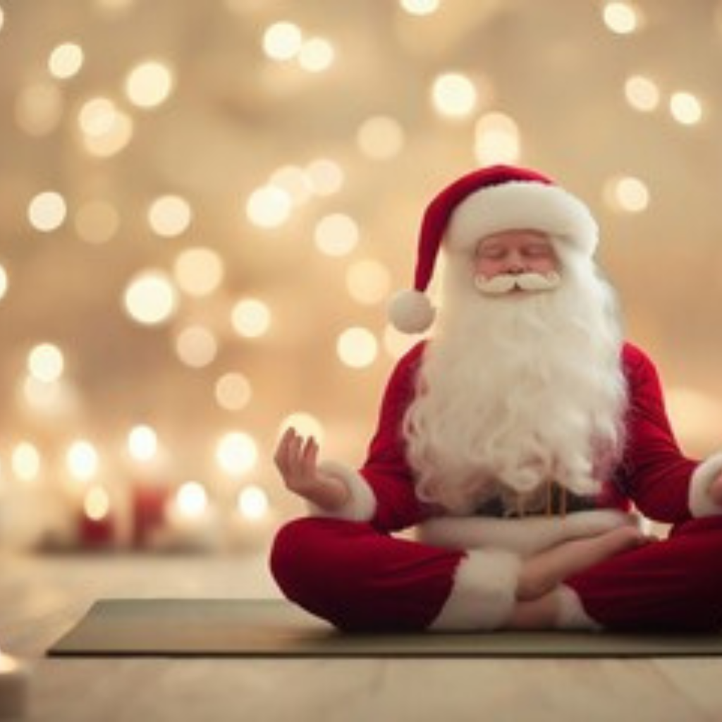 Père Noël en mode méditation - position du Lotus